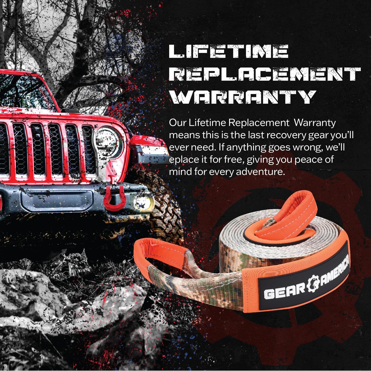 GearAmerica Tow Strap 3"x20' Heavy Duty Tree Saver Winch Strap 35,053lbs Break Strength Tow Rope Recovery Straps Offroad � Weather Resistant Recovery Rope + Triple Reinforced Loops Towing Strap (Camo)