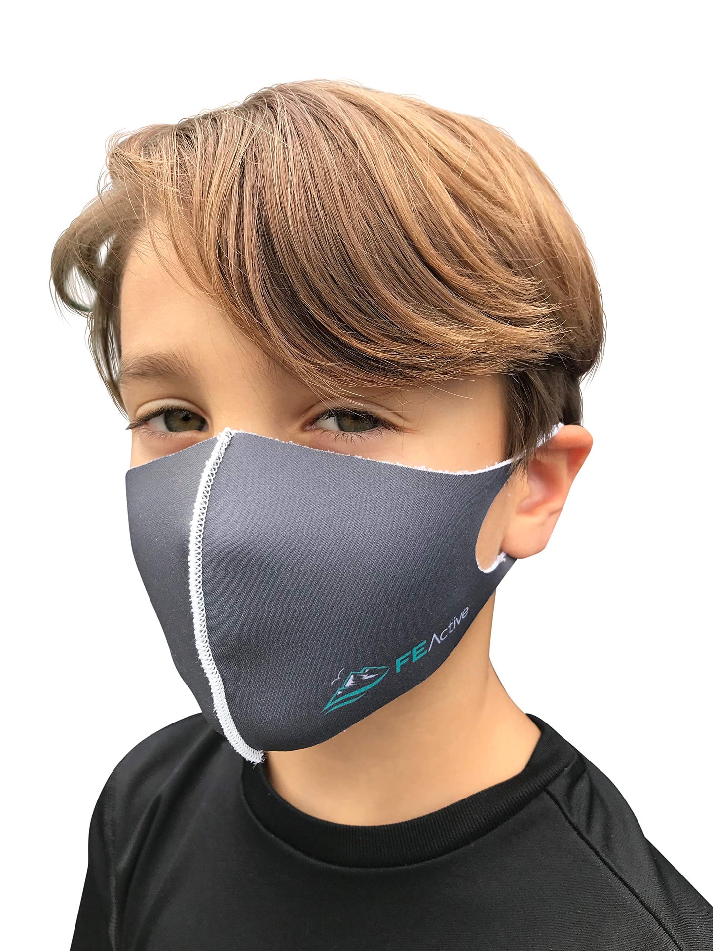 FE Active Kids Face Mask - Made in The USA Breathable, Washable, Unisex Athletic Reusable Masks for Outdoors, Sports Activities. Light, Soft, Quick Dry Fabric Children Mouth Cover Protection (2 Pack)