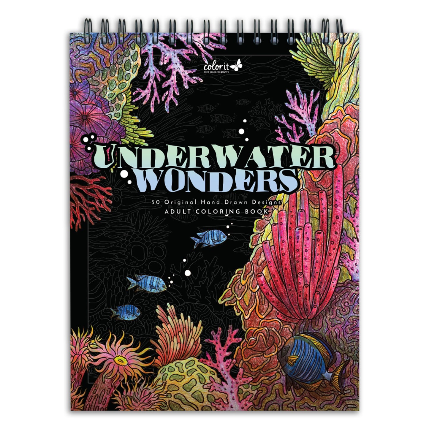 Water Series Adult Coloring Book to Relieve Stress, 50 Original Drawings from Classic Books, Spiral Binding, Perforated Pages, Lay Flat Hardback Book Cover, Ink Blotter Paper