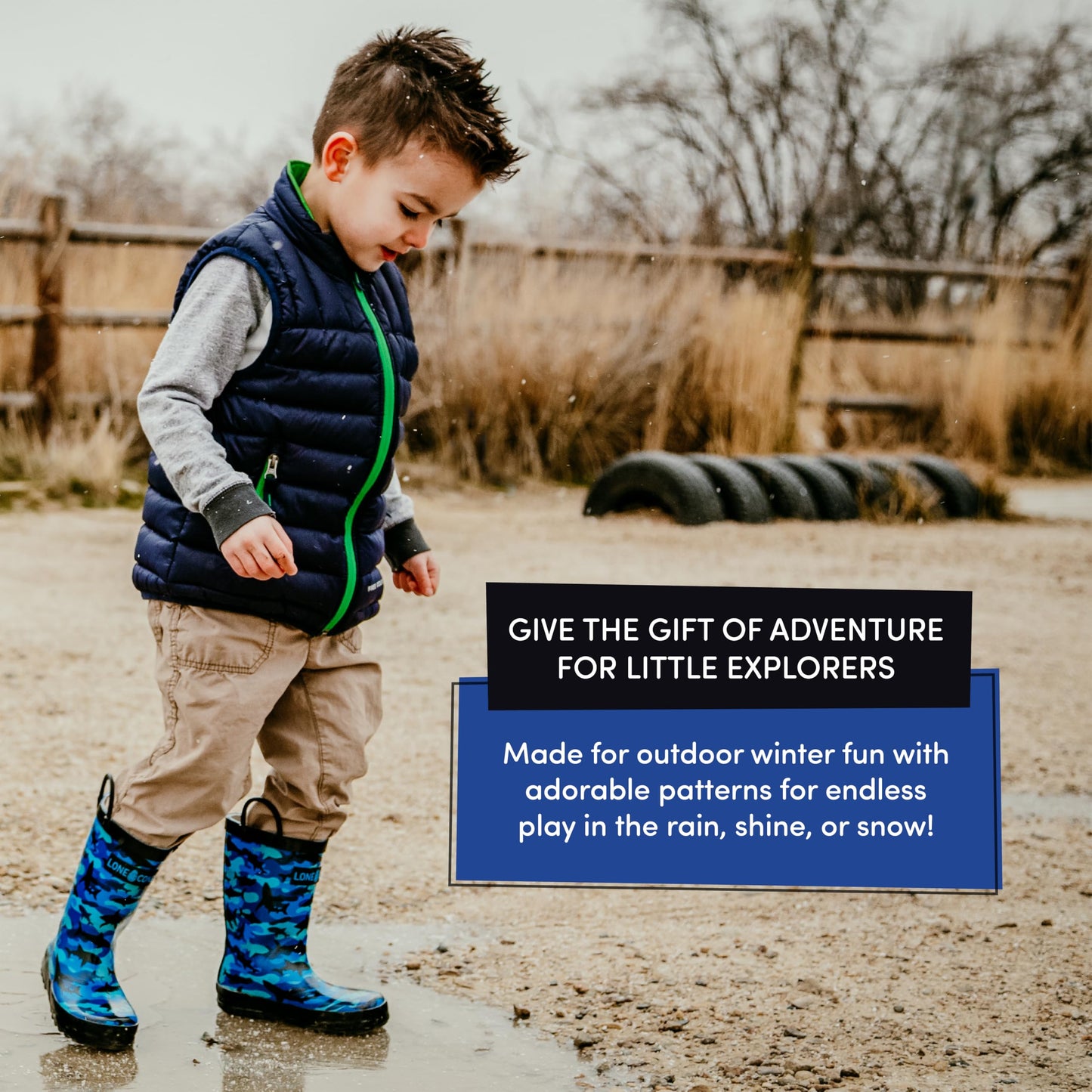 Lone Cone Rain Boots with Easy-On Handles in Fun Patterns for Toddlers and Kids, Shark Shadows (Camo), 7 Toddler