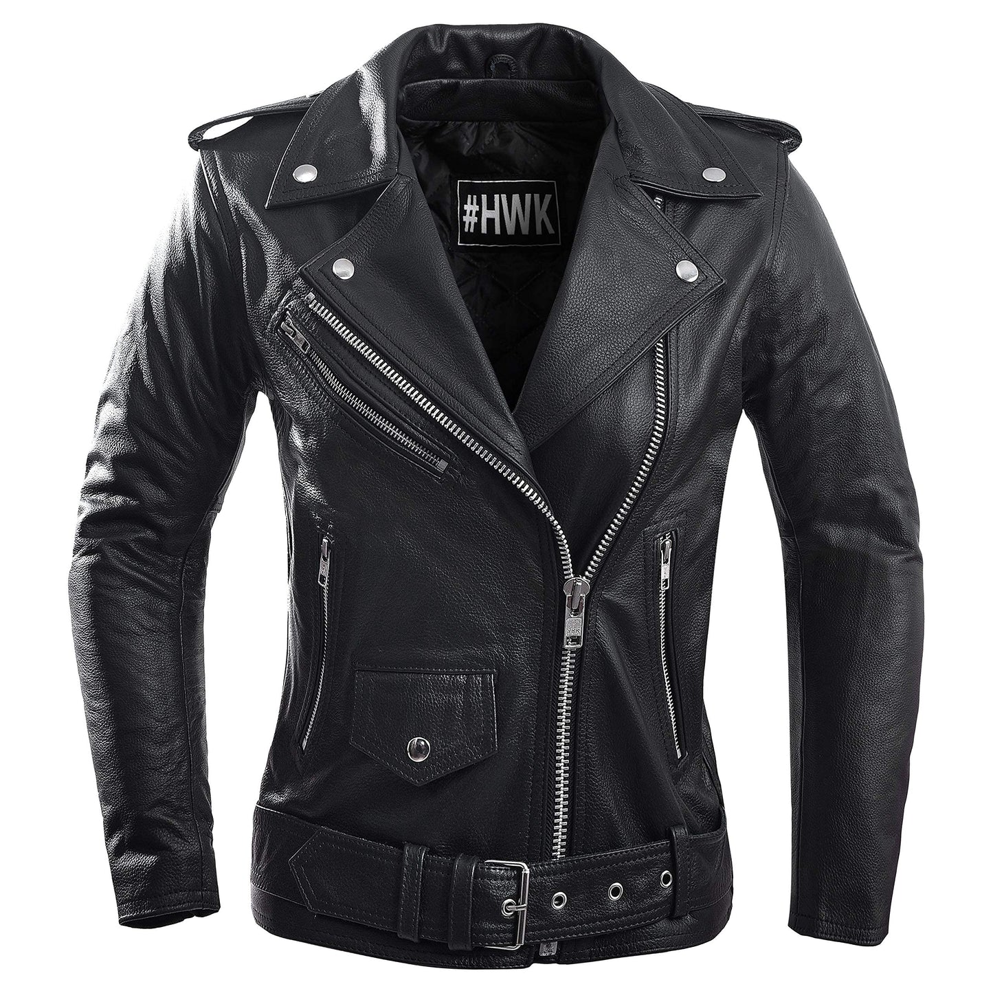 HWK Brando Leather Motorcycle Jacket for Women, Genuine Leather Jacket for Weather & Water Resistant Motorbike Riding