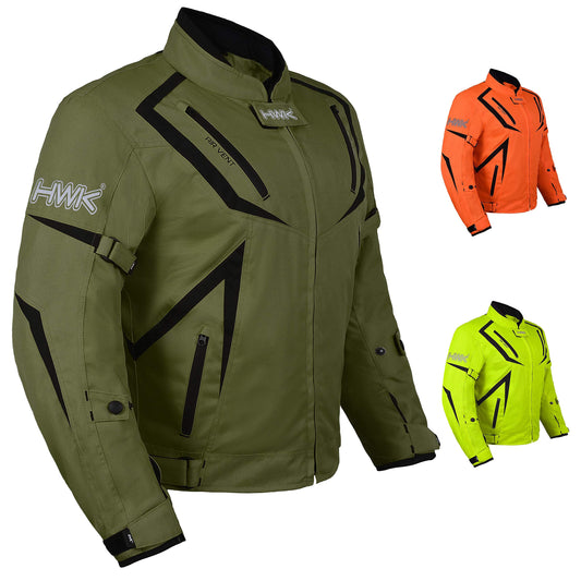 HWK Motorcycle Jacket Riding Mens Textile Motocross Dualsport Racing Hi-Vis Biker CE Armored Water Resistant Jackets (Military Green, 2XL)