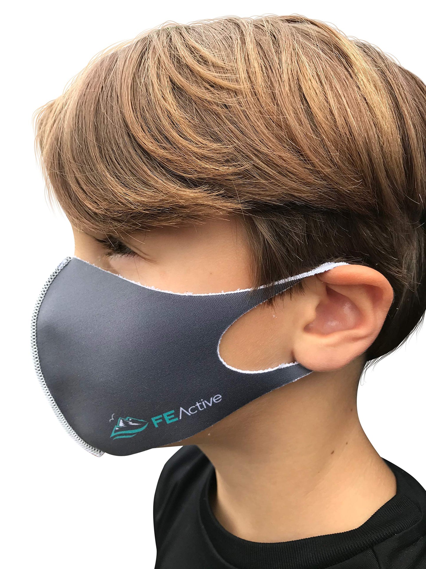 FE Active Kids Face Mask - Made in The USA Breathable, Washable, Unisex Athletic Reusable Masks for Outdoors, Sports Activities. Light, Soft, Quick Dry Fabric Children Mouth Cover Protection (2 Pack)