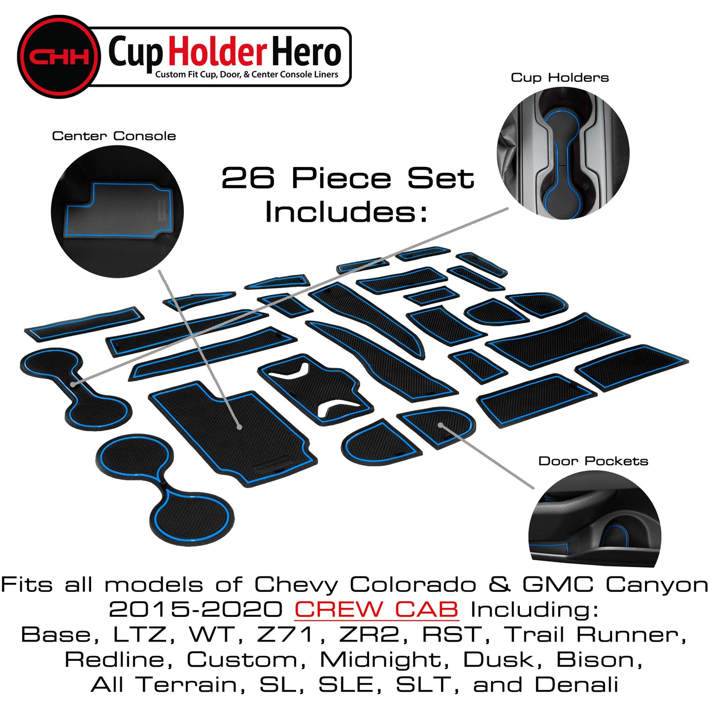 2015-2022 Chevy Colorado and GMC Canyon - Premium Cup Holder Liners Kit