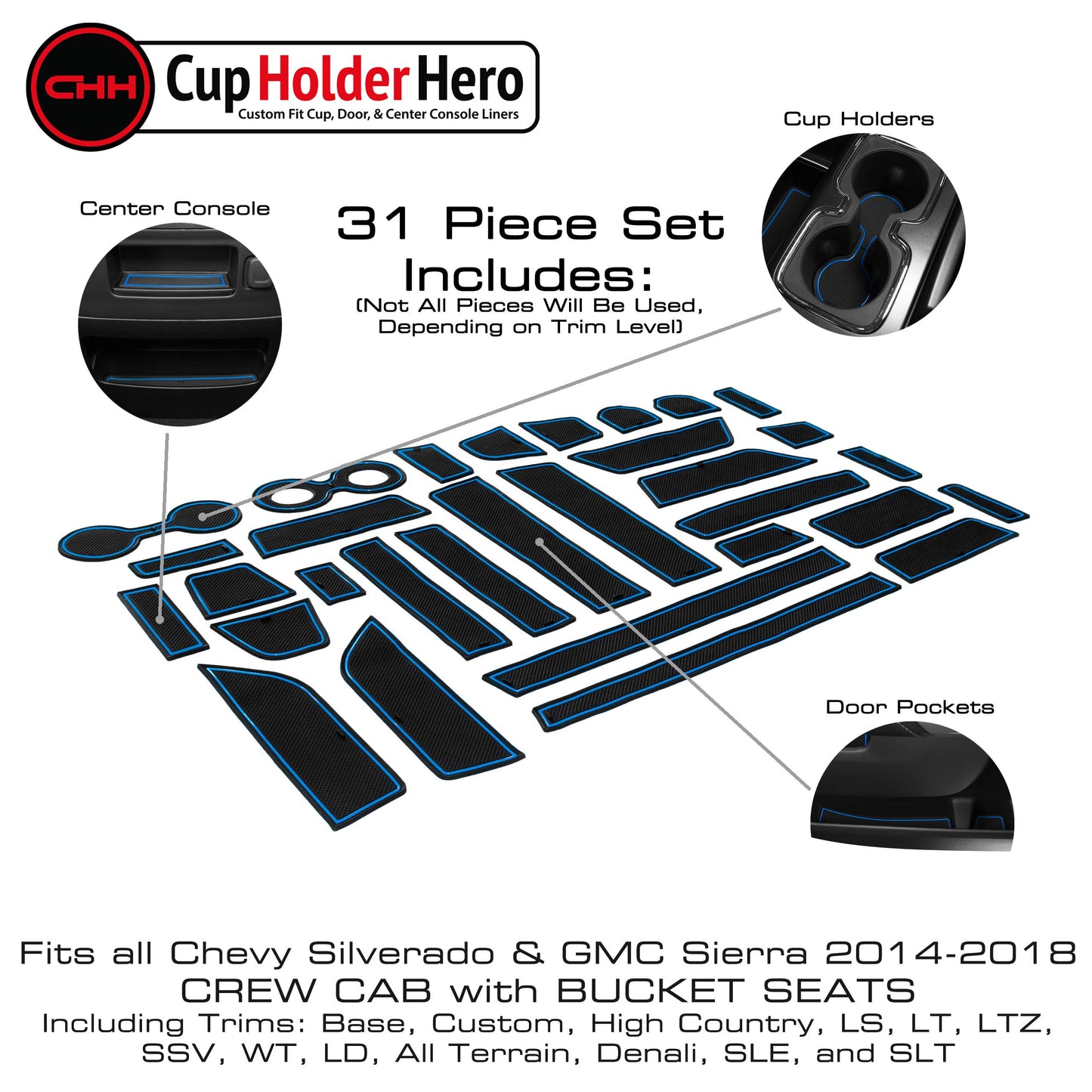 2014-2022 Chevy Silverado - Premium Cup Holder Liners - 3rd and 4th Gen