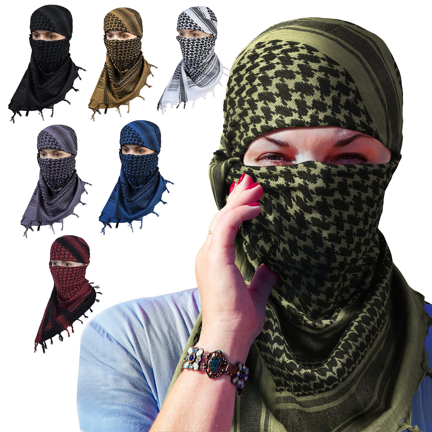 Shemagh Tactical Desert Military Head Scarf For Men Women Motorcycle Face Mask Biker Arab Wrap Summer Keffiyeh Cover Scarves (Green)?