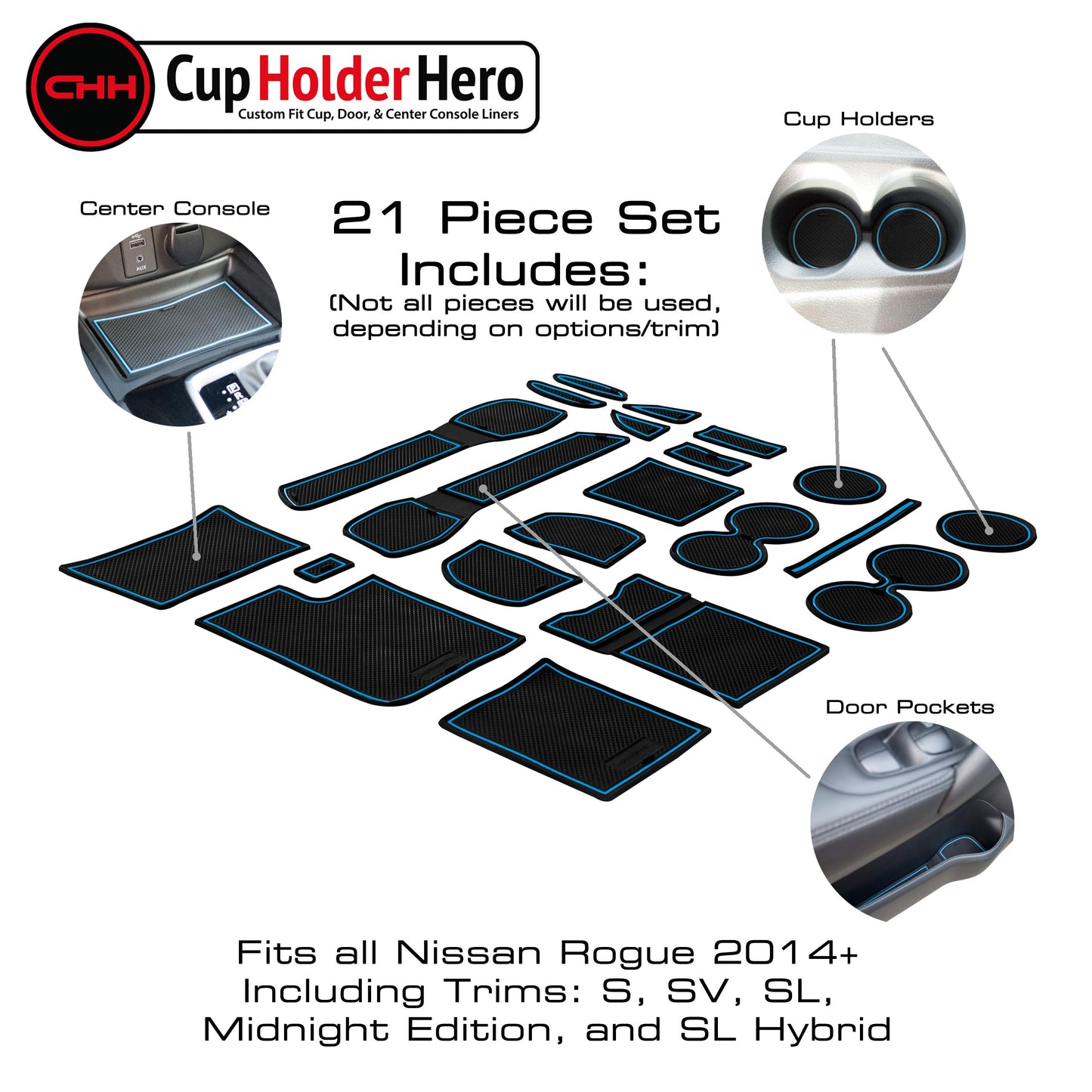 2014-2020 Nissan Rogue - Premium Cup Holder Liners Kit