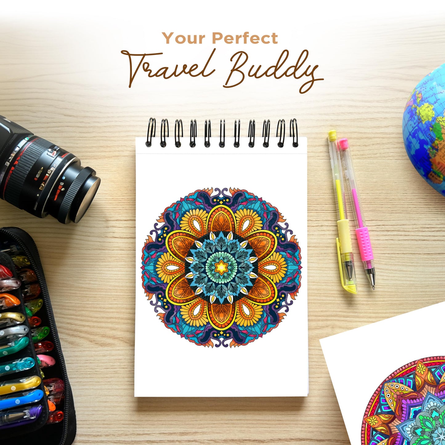 Traveling Mandalas Adult Coloring Book - Features 30 Original Hand Drawn Designs Printed on Artist Quality Paper, Hardback Covers, Spiral Binding, Perforated Pages, Bonus Blotter