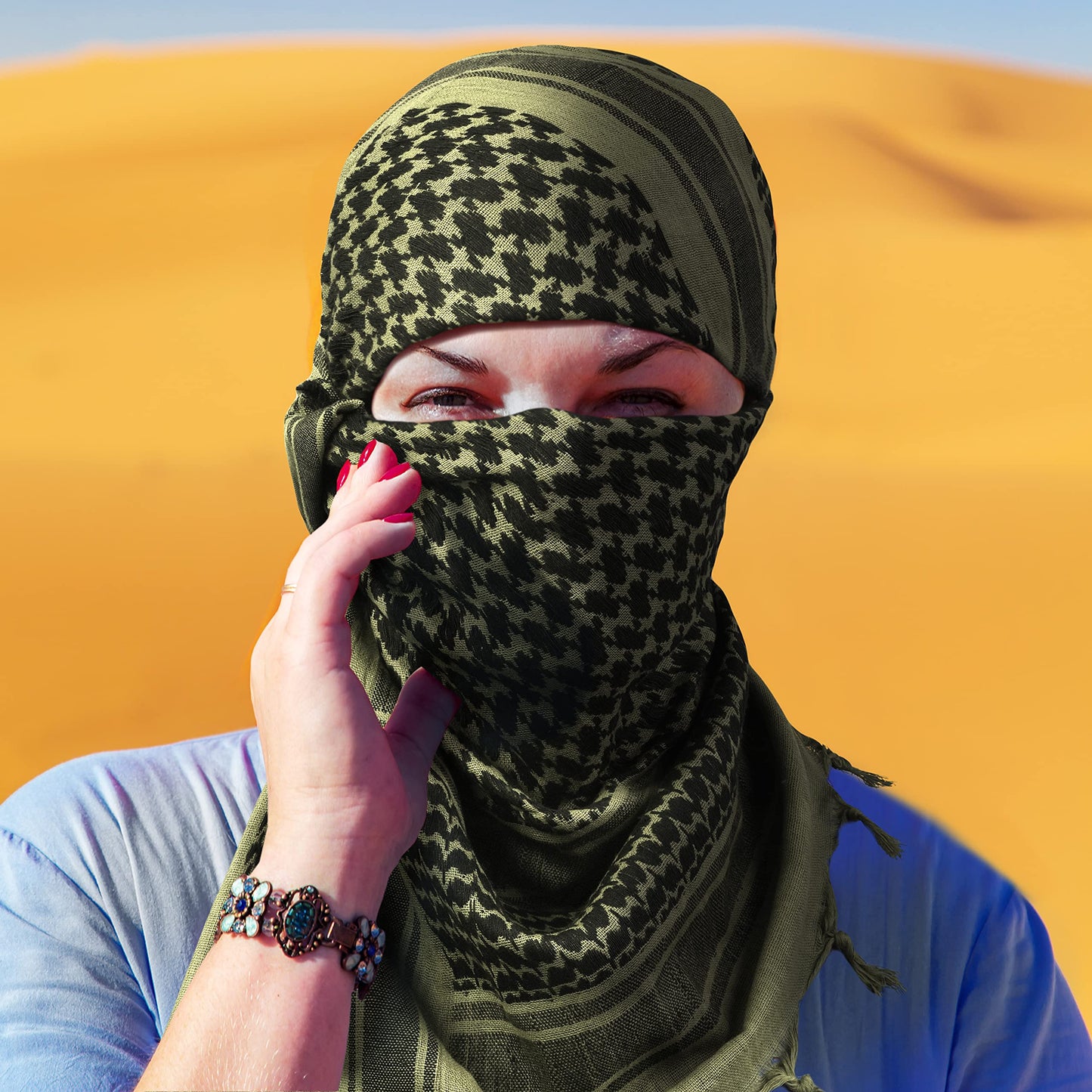 Shemagh Tactical Desert Military Head Scarf For Men Women Motorcycle Face Mask Biker Arab Wrap Summer Keffiyeh Cover Scarves (Green)?