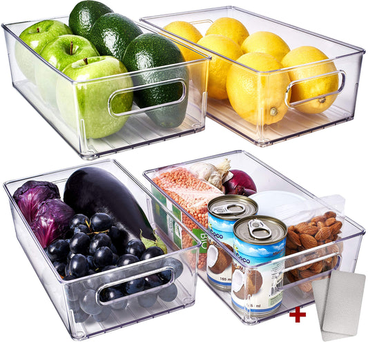 Fridge Organizer (4 Pack) - Food Storage Containers for Storing Fruit, Meat and Vegetable - Clear Storage Containers for Fridge & Kitchen Organization