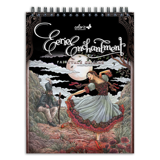 Eerie Enchantment Fairytale Origins | Science Fiction Series Adult Coloring Book to Relieve Stress, 50 Original Drawings from Classic Books, Spiral Binding, Perforated Pages, Lay Flat Hardback Book Cover, Ink Blotter Paper