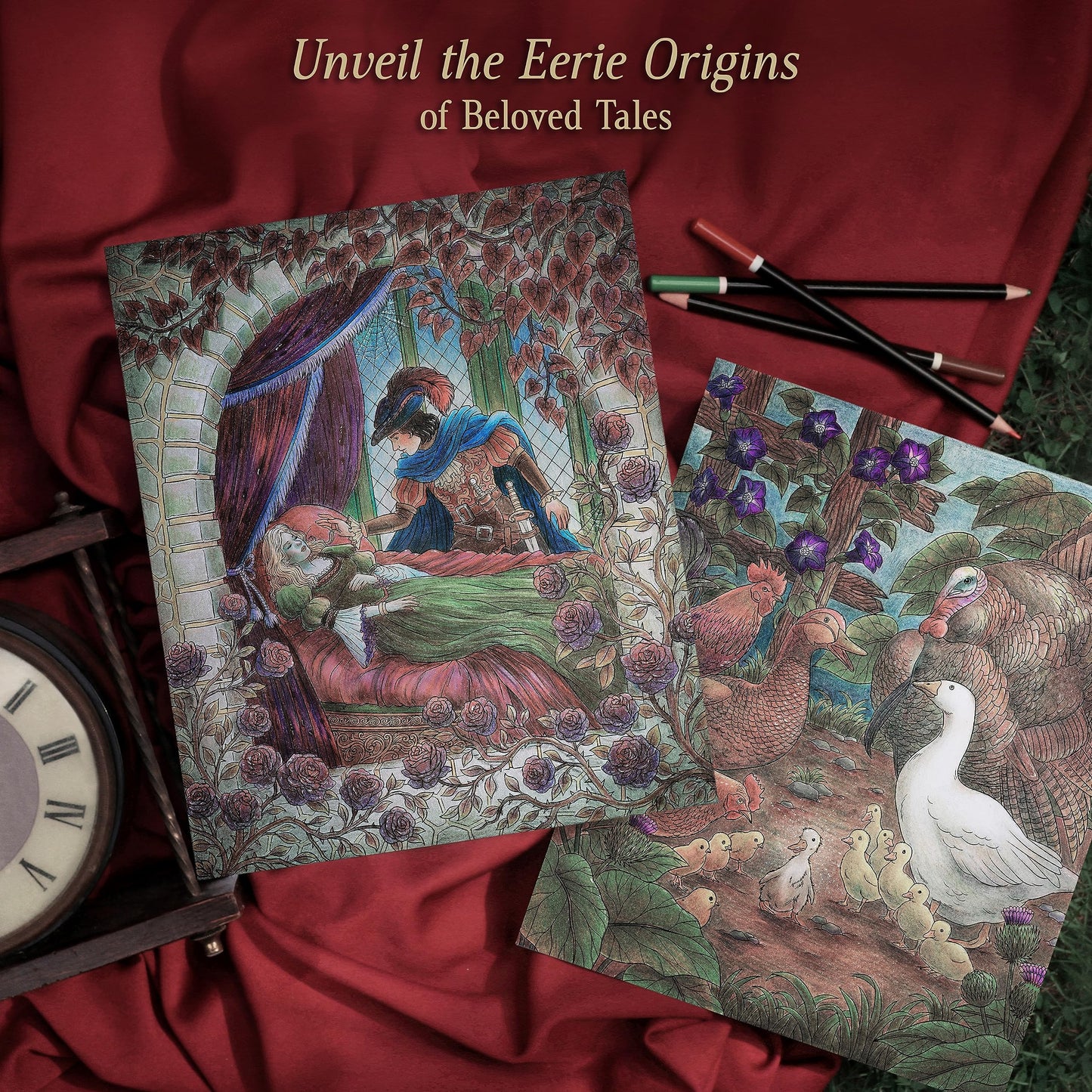 Eerie Enchantment Fairytale Origins | Science Fiction Series Adult Coloring Book to Relieve Stress, 50 Original Drawings from Classic Books, Spiral Binding, Perforated Pages, Lay Flat Hardback Book Cover, Ink Blotter Paper