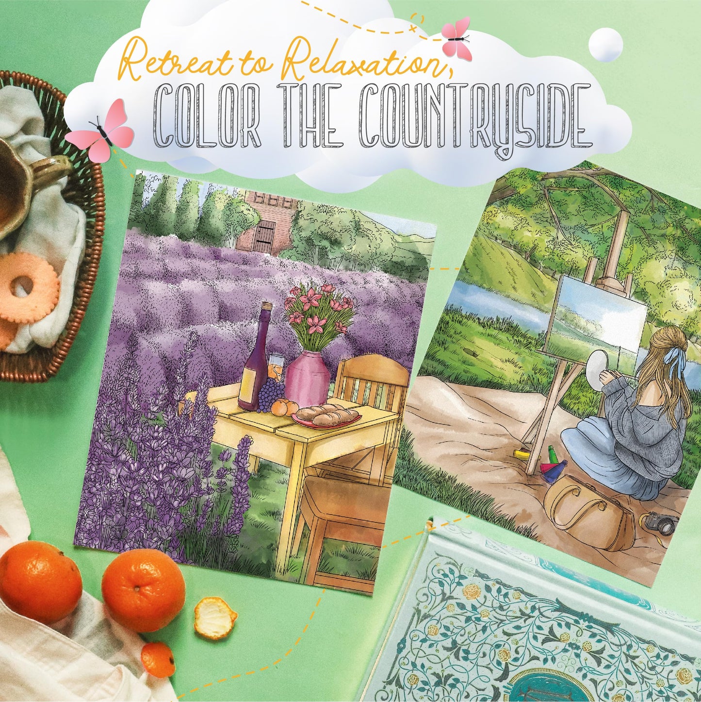 ColorIt Countryside: Colorful Cottages and Rural Retreats Spiral Bound Adult Coloring Book, 50 Illustrations of Country Scenes, Thick Paper, Perforated Paper, Lay Flat Hard Cover, Ink Blotter Paper