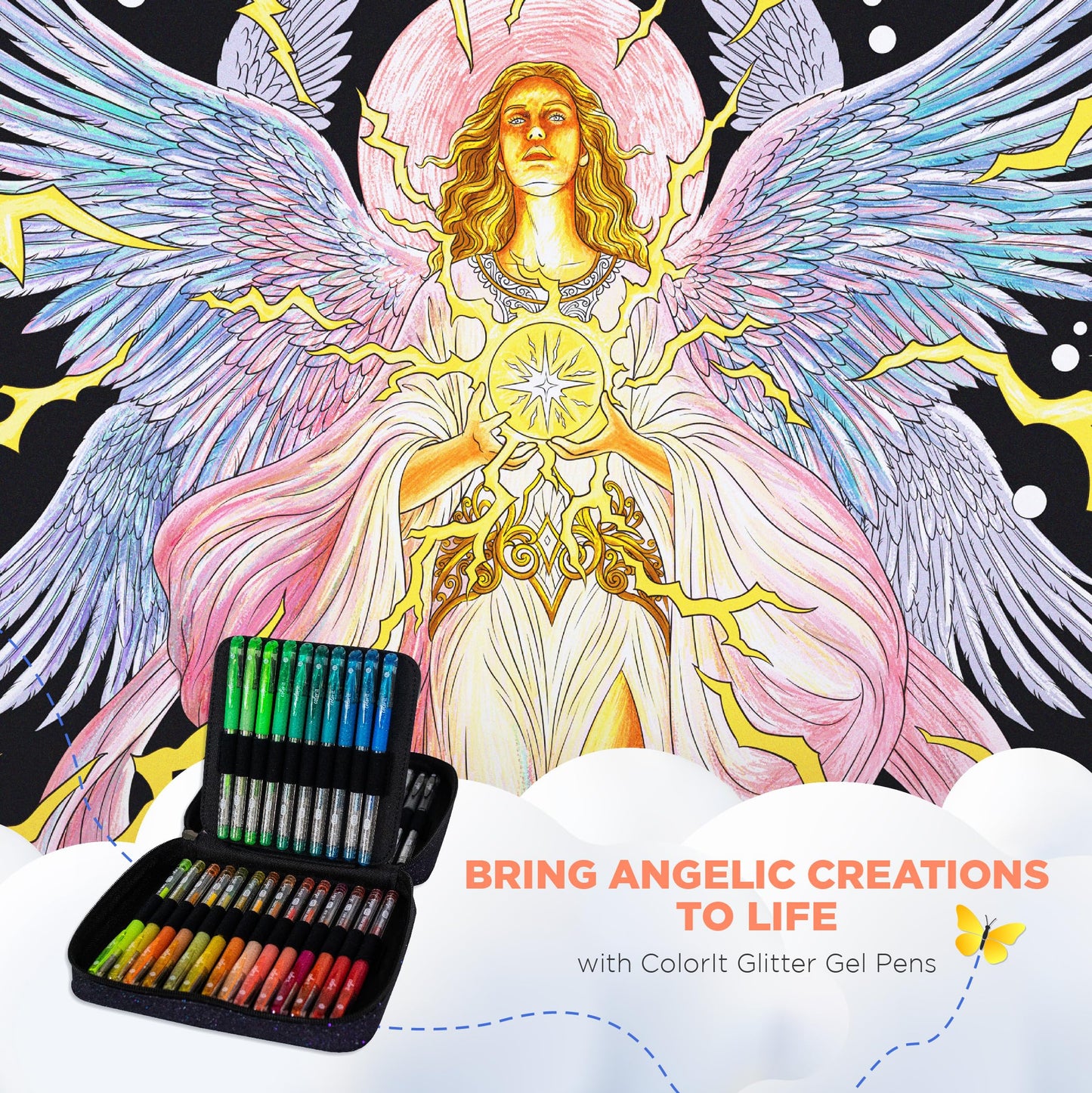 ColorIt Angels Spiral Bound Adult Coloring Book, 50 Original Illustrations of Celestial Cherubs and Archangels - High Quality Thick Paper, Perforated Pages, Hard Book Covers, Ink Blotter Paper