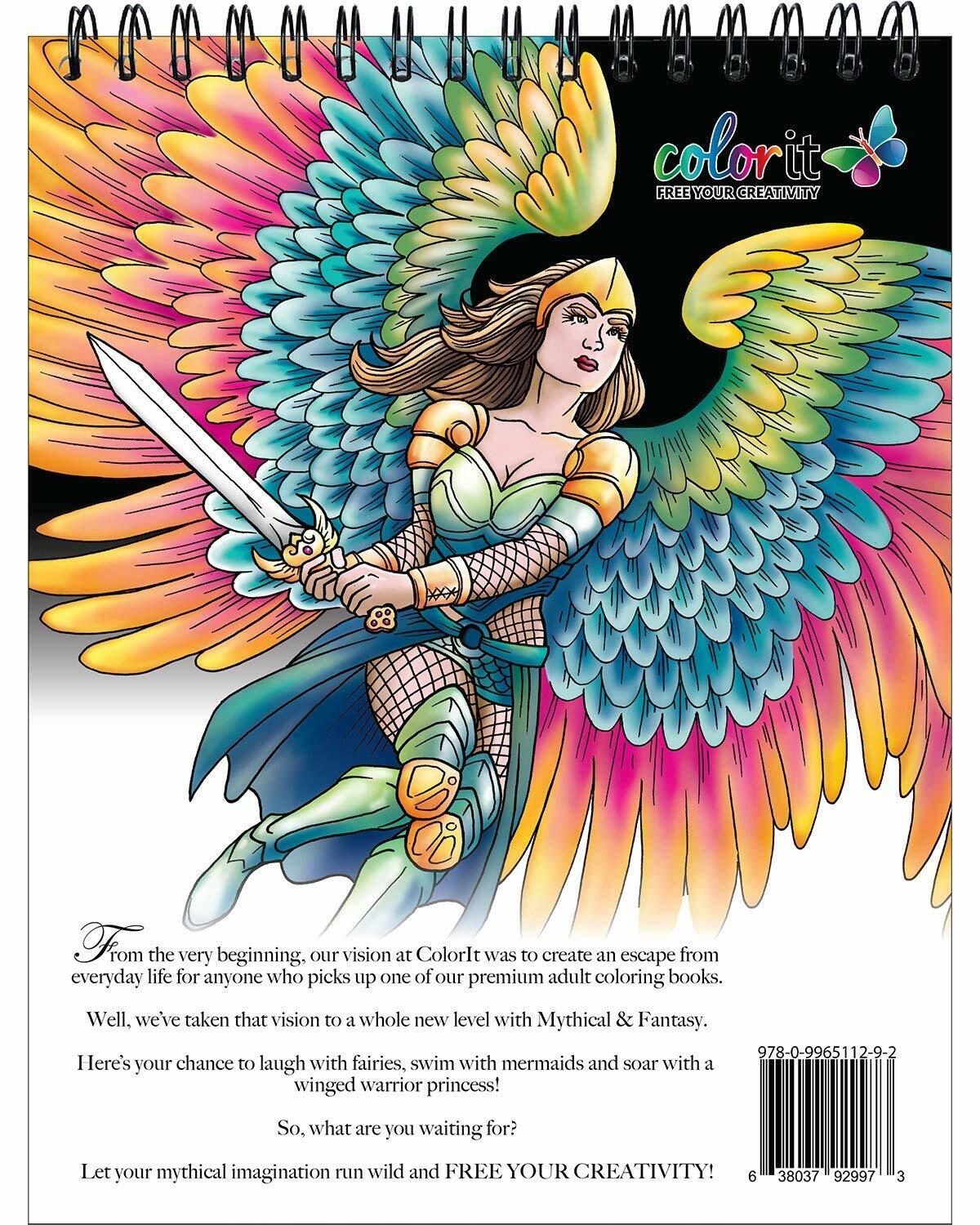 Mythical & Fantasy Adult Coloring Book - Features 50 Original Hand Drawn Designs Printed on Artist Quality Paper, Hardback Covers, Spiral Binding, Perforated Pages, Bonus Blotter [Spiral-bound] ColorIt and Terbit Basuki